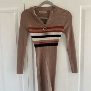 Love Tree Tan and Striped Long Sleeve Dress